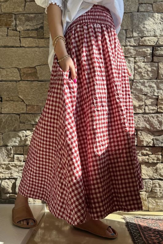 Nonni Gingham Ripley Skirt Sangria